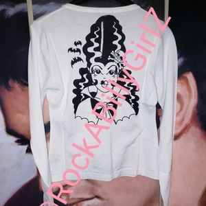 Sourpuss Frakengal Bride Frankenstein Bats Button Up Skull Crossbones Cardigan